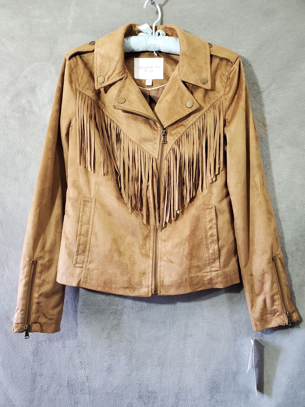 Celebrity Pink Tan Suede Fringe Vegan Jacket NWT